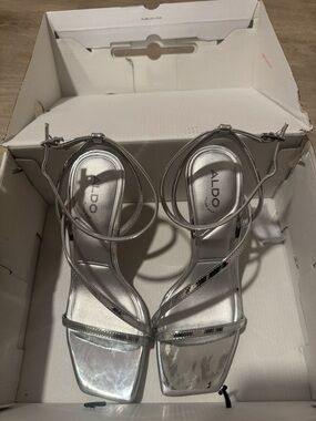 ALDO Silver Metallic Strappy Heeled Sandals